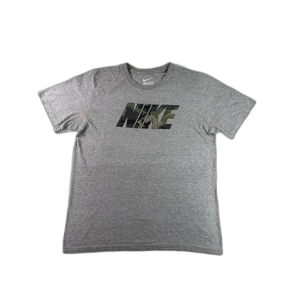 Nike‎ Camo Logo Graphic Tee Mens L Gray Cotton Crewneck Short Sleeve Regular Fit